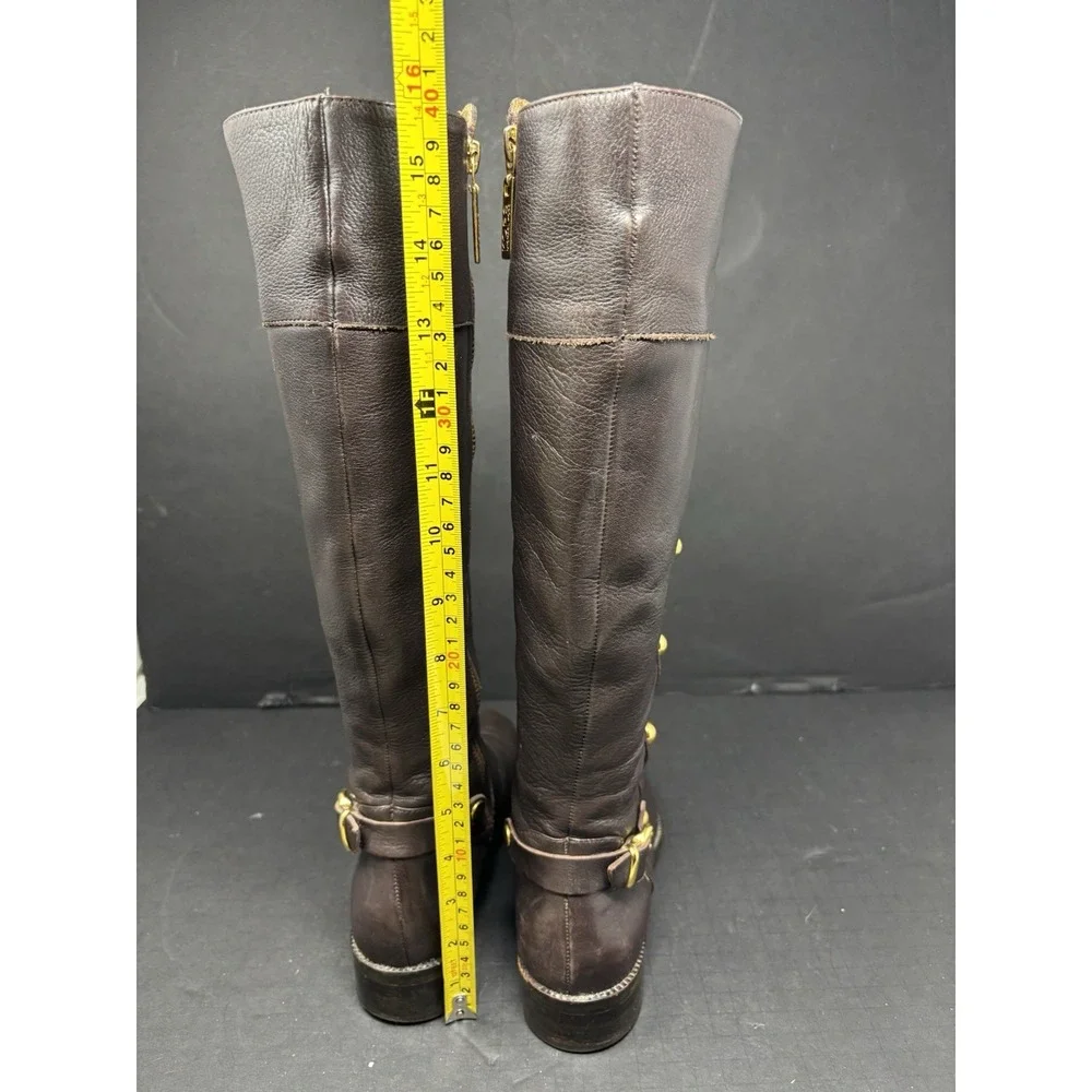 Michael Michael Kors Carney‎ Leather Studded Riding Boots Coffee Brown Sz 6.5